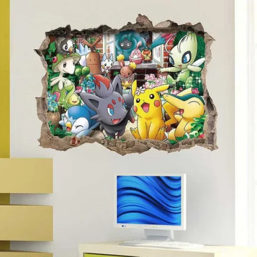 Pkm.store Detektiv Pikachu-3D Pokemon Detektiv Pikachu Wand Sticker (45Cm*60Cm)