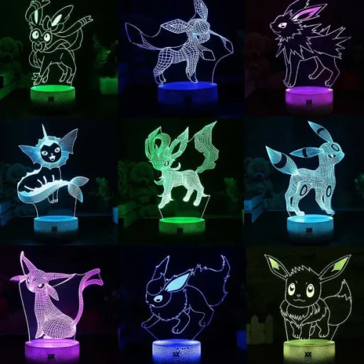 Pkm.store Pokemon Lampen & Nachtlichter-Eevee / Evoli 3D Led Lampe (9 Motive) Nachtlicht, Tischlampe