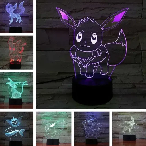 Pkm.store Pokemon Lampen & Nachtlichter-Eevee / Evoli 3D Led Lampe (9 Motive) Nachtlicht, Tischlampe