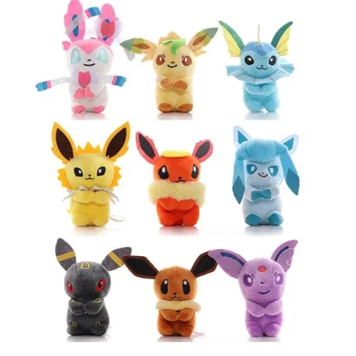 Pkm.store Pokemon Kuscheltiere-Evoli Entwicklungen Kuscheltiere Im 9Er Set (Ca. 11Cm) Mit Evoli,Feelinare, Blitza, Nachtara Etc.