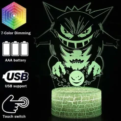 Pkm.store Sonstiges Merchandise-Gengar Nachttischlampe Mit Magischen Farbwechsel Und 3D Pokemon Lampe