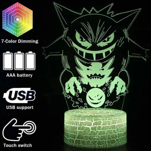 Pkm.store Sonstiges Merchandise-Gengar Nachttischlampe Mit Magischen Farbwechsel Und 3D Pokemon Lampe