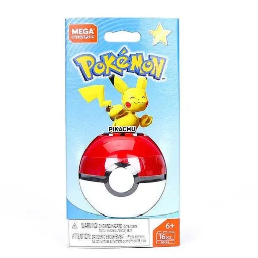 Pkm.store Pokemon Bausteine-Mega Construx Pokemon Pokeball (Pikachu, Mauzi, Glumanda, Bisasam, Schiggy Pummeluff) Mit Pokemon Ball