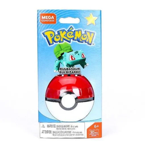 Pkm.store Pokemon Bausteine-Mega Construx Pokemon Pokeball (Pikachu, Mauzi, Glumanda, Bisasam, Schiggy Pummeluff) Mit Pokemon Ball