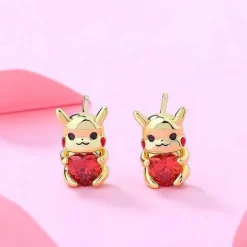 Pkm.store Pokemon Schmuck-Pikachu Mit Herz Goldkette Oder Ohrringe