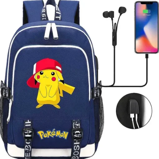 Pkm.store Rucksäcke & Taschen-Pikachu Pokemon Rucksack Mit Usb - Ideal Fur Laptops Und Fur Die Schule