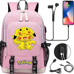 Pkm.store Rucksäcke & Taschen-Pikachu Pokemon Rucksack Mit Usb - Ideal Fur Laptops Und Fur Die Schule