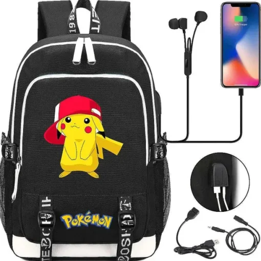 Pkm.store Rucksäcke & Taschen-Pikachu Pokemon Rucksack Mit Usb - Ideal Fur Laptops Und Fur Die Schule
