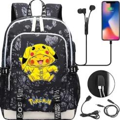Pkm.store Rucksäcke & Taschen-Pikachu Pokemon Rucksack Mit Usb - Ideal Fur Laptops Und Fur Die Schule