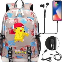 Pkm.store Rucksäcke & Taschen-Pikachu Pokemon Rucksack Mit Usb - Ideal Fur Laptops Und Fur Die Schule