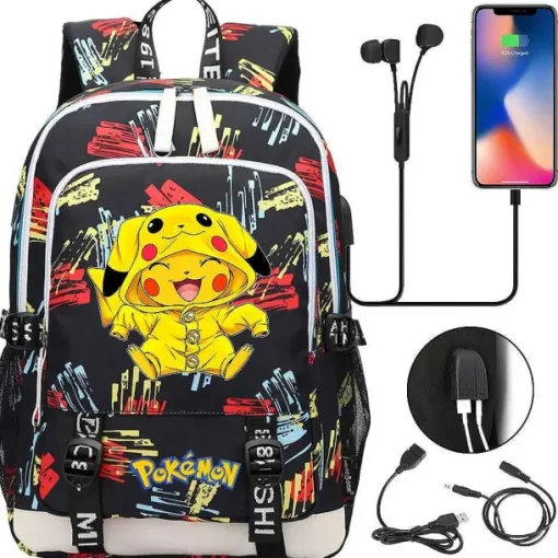 Pkm.store Rucksäcke & Taschen-Pikachu Pokemon Rucksack Mit Usb - Ideal Fur Laptops Und Fur Die Schule