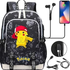 Pkm.store Rucksäcke & Taschen-Pikachu Pokemon Rucksack Mit Usb - Ideal Fur Laptops Und Fur Die Schule