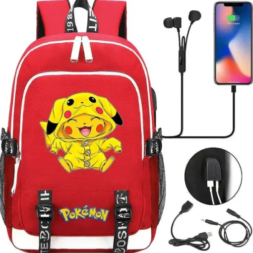 Pkm.store Rucksäcke & Taschen-Pikachu Pokemon Rucksack Mit Usb - Ideal Fur Laptops Und Fur Die Schule