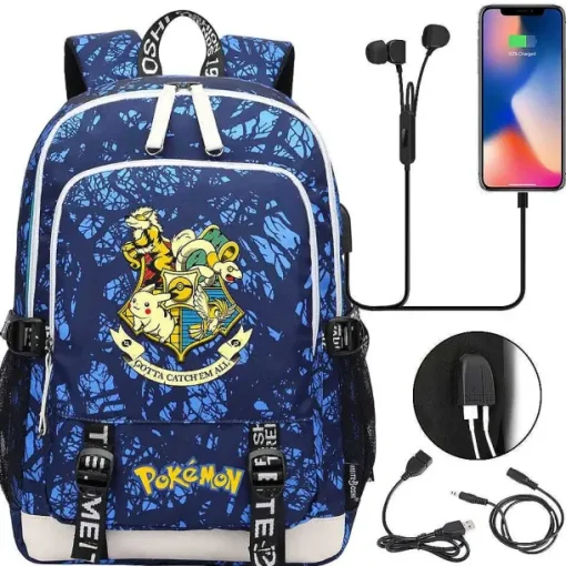 Pkm.store Rucksäcke & Taschen-Pikachu Pokemon Rucksack Mit Usb - Ideal Fur Laptops Und Fur Die Schule