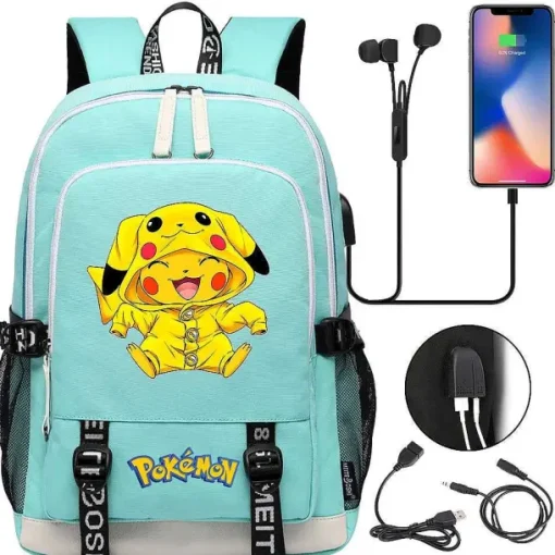 Pkm.store Rucksäcke & Taschen-Pikachu Pokemon Rucksack Mit Usb - Ideal Fur Laptops Und Fur Die Schule