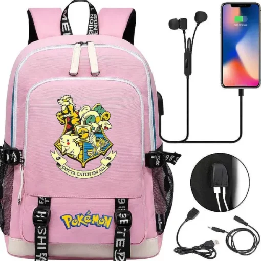 Pkm.store Rucksäcke & Taschen-Pikachu Pokemon Rucksack Mit Usb - Ideal Fur Laptops Und Fur Die Schule