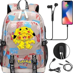 Pkm.store Rucksäcke & Taschen-Pikachu Pokemon Rucksack Mit Usb - Ideal Fur Laptops Und Fur Die Schule
