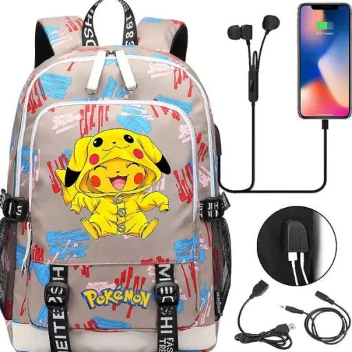 Pkm.store Rucksäcke & Taschen-Pikachu Pokemon Rucksack Mit Usb - Ideal Fur Laptops Und Fur Die Schule