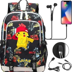 Pkm.store Rucksäcke & Taschen-Pikachu Pokemon Rucksack Mit Usb - Ideal Fur Laptops Und Fur Die Schule