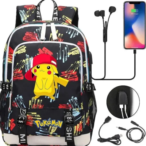 Pkm.store Rucksäcke & Taschen-Pikachu Pokemon Rucksack Mit Usb - Ideal Fur Laptops Und Fur Die Schule