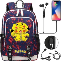 Pkm.store Rucksäcke & Taschen-Pikachu Pokemon Rucksack Mit Usb - Ideal Fur Laptops Und Fur Die Schule