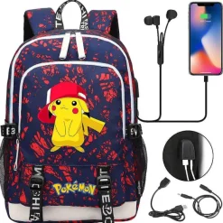 Pkm.store Rucksäcke & Taschen-Pikachu Pokemon Rucksack Mit Usb - Ideal Fur Laptops Und Fur Die Schule