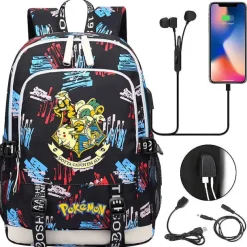 Pkm.store Rucksäcke & Taschen-Pikachu Pokemon Rucksack Mit Usb - Ideal Fur Laptops Und Fur Die Schule