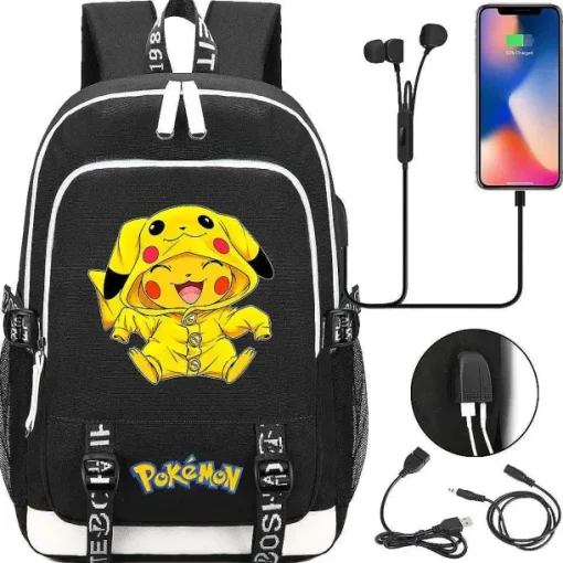 Pkm.store Rucksäcke & Taschen-Pikachu Pokemon Rucksack Mit Usb - Ideal Fur Laptops Und Fur Die Schule