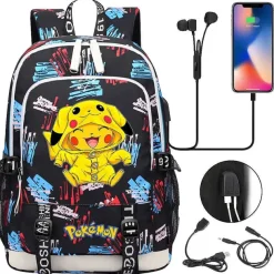 Pkm.store Rucksäcke & Taschen-Pikachu Pokemon Rucksack Mit Usb - Ideal Fur Laptops Und Fur Die Schule