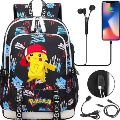 Pkm.store Rucksäcke & Taschen-Pikachu Pokemon Rucksack Mit Usb - Ideal Fur Laptops Und Fur Die Schule