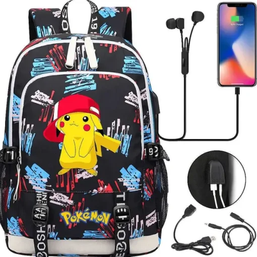 Pkm.store Rucksäcke & Taschen-Pikachu Pokemon Rucksack Mit Usb - Ideal Fur Laptops Und Fur Die Schule