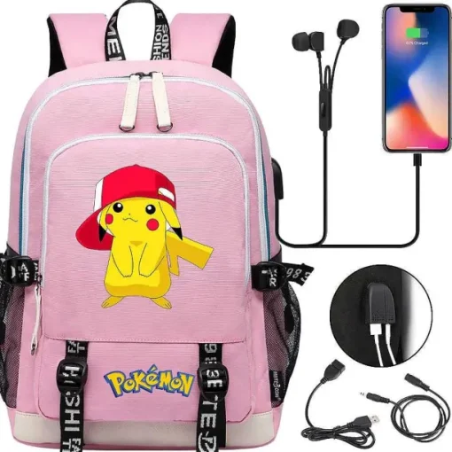 Pkm.store Rucksäcke & Taschen-Pikachu Pokemon Rucksack Mit Usb - Ideal Fur Laptops Und Fur Die Schule