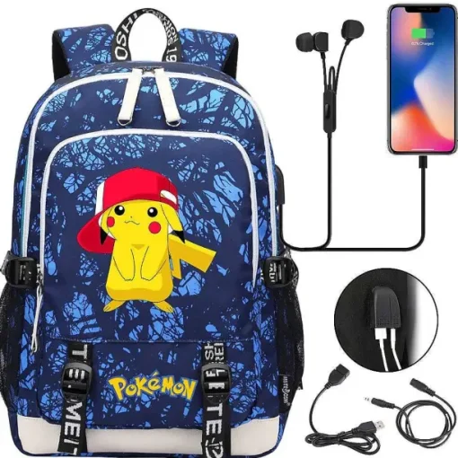 Pkm.store Rucksäcke & Taschen-Pikachu Pokemon Rucksack Mit Usb - Ideal Fur Laptops Und Fur Die Schule
