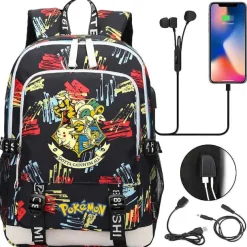Pkm.store Rucksäcke & Taschen-Pikachu Pokemon Rucksack Mit Usb - Ideal Fur Laptops Und Fur Die Schule
