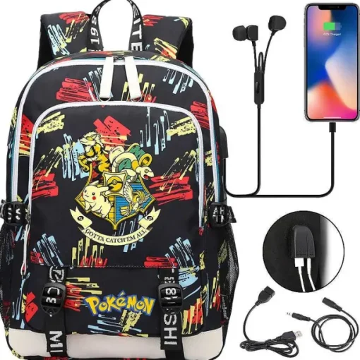 Pkm.store Rucksäcke & Taschen-Pikachu Pokemon Rucksack Mit Usb - Ideal Fur Laptops Und Fur Die Schule