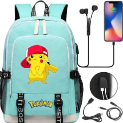 Pkm.store Rucksäcke & Taschen-Pikachu Pokemon Rucksack Mit Usb - Ideal Fur Laptops Und Fur Die Schule