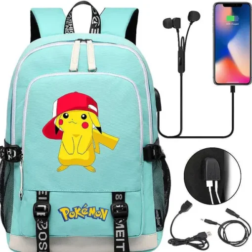Pkm.store Rucksäcke & Taschen-Pikachu Pokemon Rucksack Mit Usb - Ideal Fur Laptops Und Fur Die Schule