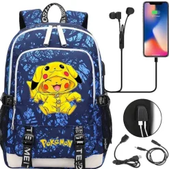 Pkm.store Rucksäcke & Taschen-Pikachu Pokemon Rucksack Mit Usb - Ideal Fur Laptops Und Fur Die Schule