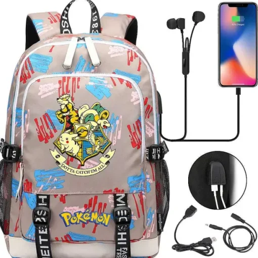 Pkm.store Rucksäcke & Taschen-Pikachu Pokemon Rucksack Mit Usb - Ideal Fur Laptops Und Fur Die Schule