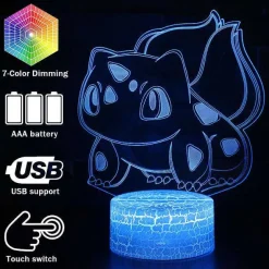 Pkm.store Pokemon Lampen & Nachtlichter-Pocket Monster Bisaknosp 3D Nachttischlampe Mit 16 Wechselnden Farben
