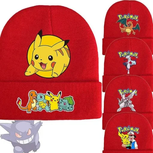 Pkm.store Herbst & Winter-Pokemon Mützen Im Roten Winter Look - Viele Motive