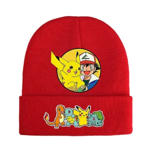 Pkm.store Herbst & Winter-Pokemon Mützen Im Roten Winter Look - Viele Motive