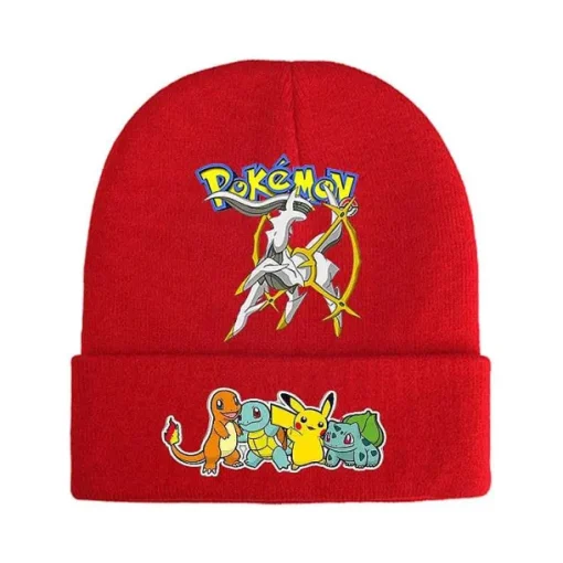 Pkm.store Herbst & Winter-Pokemon Mützen Im Roten Winter Look - Viele Motive