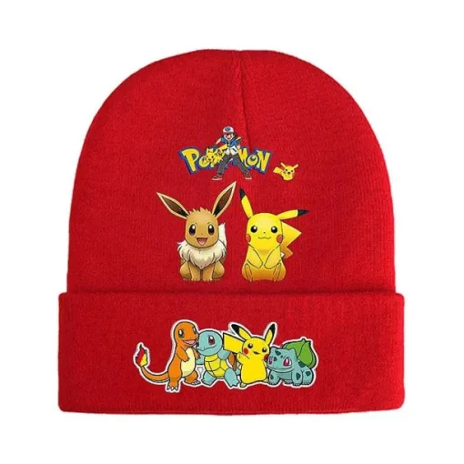 Pkm.store Herbst & Winter-Pokemon Mützen Im Roten Winter Look - Viele Motive
