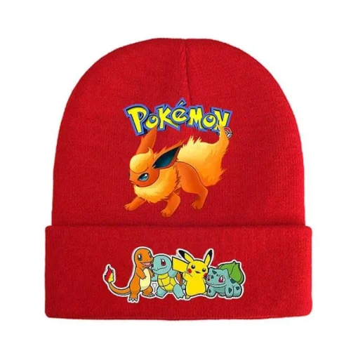 Pkm.store Herbst & Winter-Pokemon Mützen Im Roten Winter Look - Viele Motive
