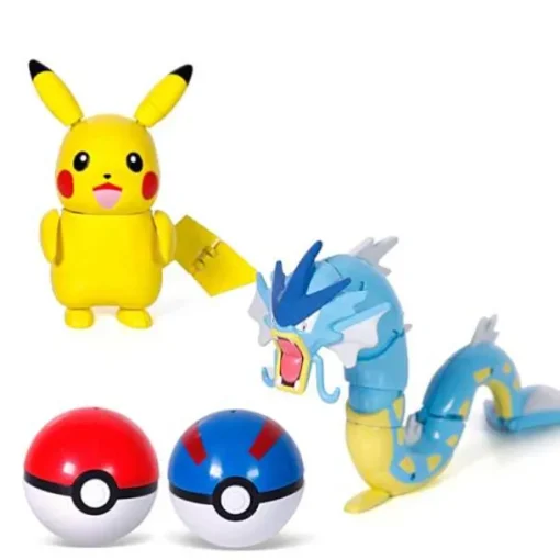 Pkm.store Pokemon Spielzeug-Pokemon Pokeball Set Mit Figur (Pikachu, Glurak, Bisaflor, Turtok, Garados)