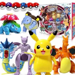 Pkm.store Pokemon Spielzeug-Pokemon Pokeball Set Mit Figur (Pikachu, Glurak, Bisaflor, Turtok, Garados)