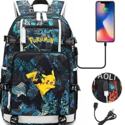 Pkm.store Sonstiges Merchandise-Pokemon Rucksack Mit Usb - Ideal Fur Laptops